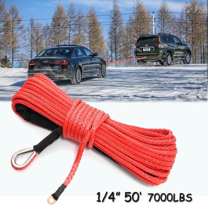 NEUFU 6mmx15m Corde de Treuil Ligne 7000+ LBs Dyneema Synthétique Cable avec Thimble pour ATV SUV Voiture 4x4 Rouge