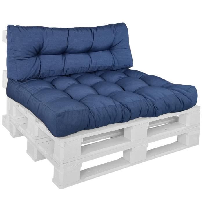 DILUMA Coussins pour Palette Comfort Bleu - Set de 2 pièces: Assise 120x80 cm + Dossier 120x40 cm - Intérieur & Extérieur