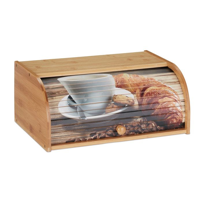 Relaxdays Boîte à pain bambou, conserver pain, couvercle coulissant, caisse miche baguette motifs, 17x40x27cm, nature
