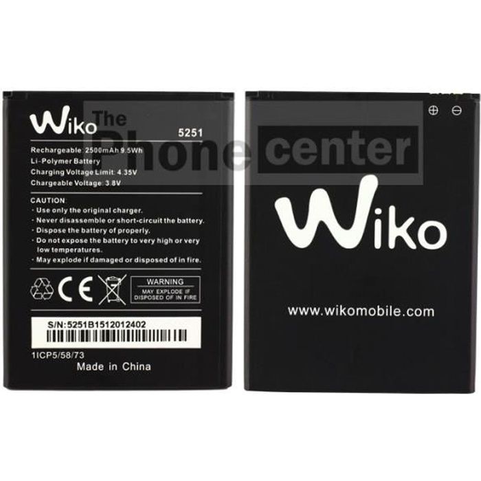 Batterie d'origine Wiko 5251 pour Wiko Pulp, Pulp Fab, 2500mAh, Bulk