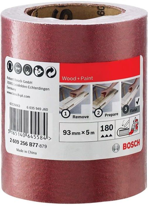 Rouleau abrasif Bosch professional 2609256B77 Bosch Accessories Rouleau abrasif pour boispeinture 93 mm x 5 P180