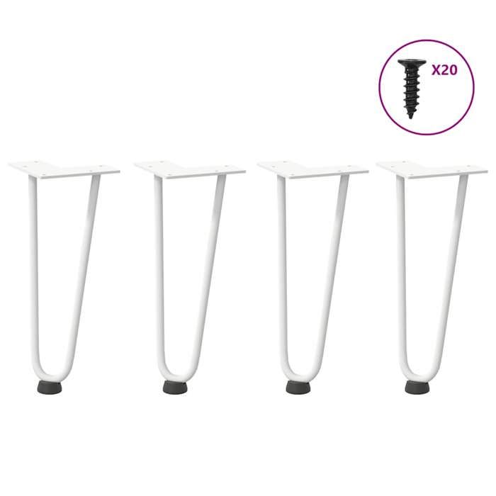 vidaXL Pieds en épingle à cheveux pour table basse 4 pièces Blanc 30 cm Acier massif 4012417