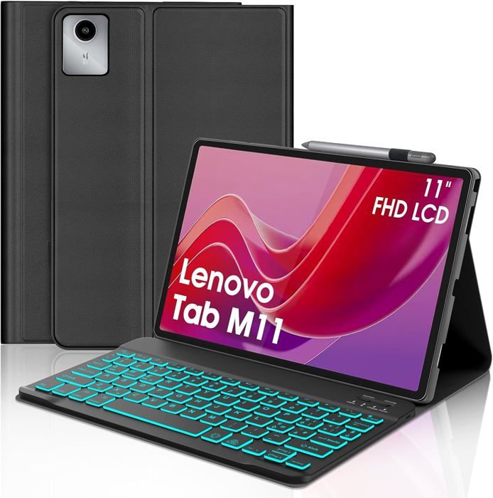 Coque Clavier - 040PARTS - Lenovo Tab M11 2024 - AZERTY - Rétroéclairé - Sans Fil