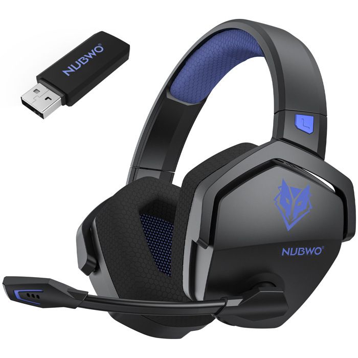 Double Casque Gaming Sans Fil avec Micro pour PS5 PS4 PC NS Mobile: 24 GHz Wireless + 53 Bluetooth - Blue