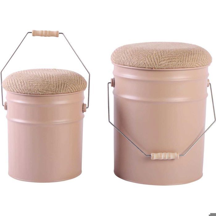 Tabouret - LEITMOTIV - Buckets - Lot de 2 - Marron - Design Contemporain Tabouret - LEITMOTIV - Buckets - Lot de 2 - Marron - Design Contemporain