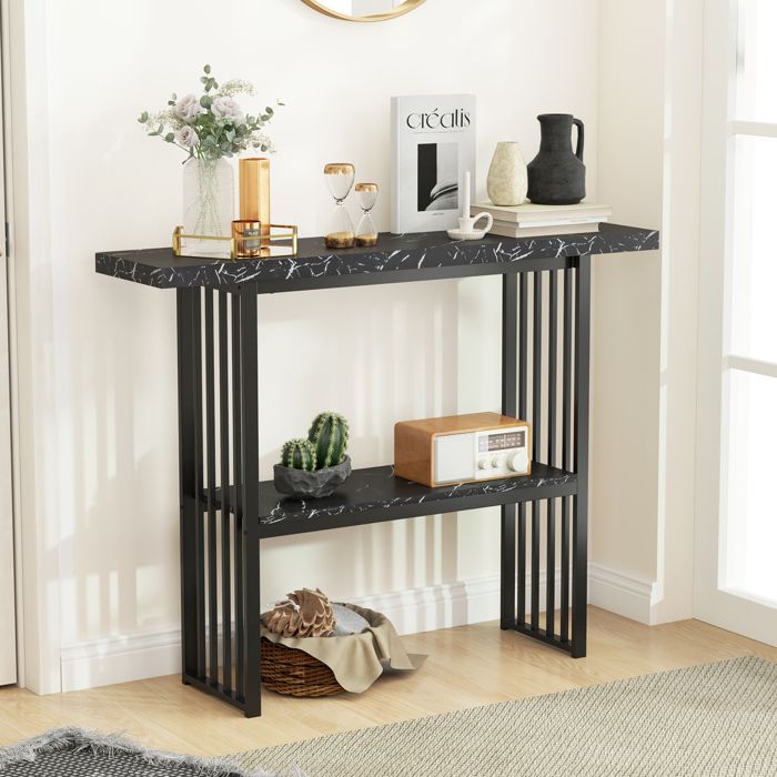 COSTWAY Console Meuble dEntrée Effet Marbre - 2 Niveaux 120 x 29 5 x 92 5 cm Cadre en Métal Style Scandinave Noir COSTWAY Console Meuble dEntrée Effet Marbre - 2 Niveaux 120 x 29 5 x 92 5 cm Cadre en Métal Style Scandinave Noir