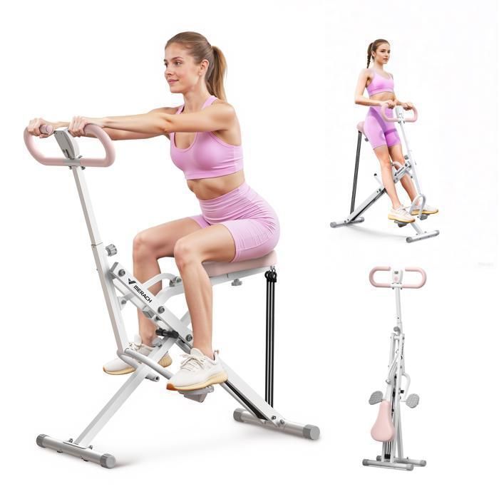 Machine à Abdominaux et Squat PRO – MERACH - Résistance Réglable - Pliable - Max 160 kg -Écran LCD -Abdos/Jambes/Dos - Blanc