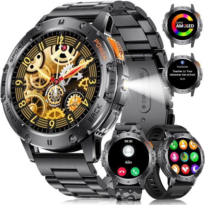 Montre Connectée Homme Avec Appel Bluetooth – Écran HD 1,32'' – Cardio 24h, Sommeil, 9 Sports, IP67 Étanche – Compatible IOS Android (Noir)