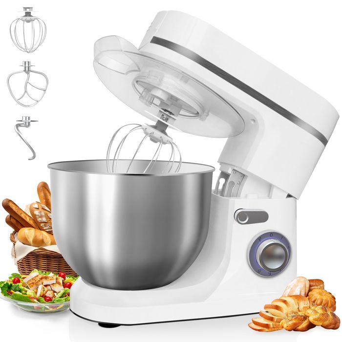 KITYTETY Robot Pâtissier 1600W Robot pétrin multifonction avec Bol 8 L Batteur Fouet Crochet 6 Vitesses Robot de cuisine Blanc - Kitytety