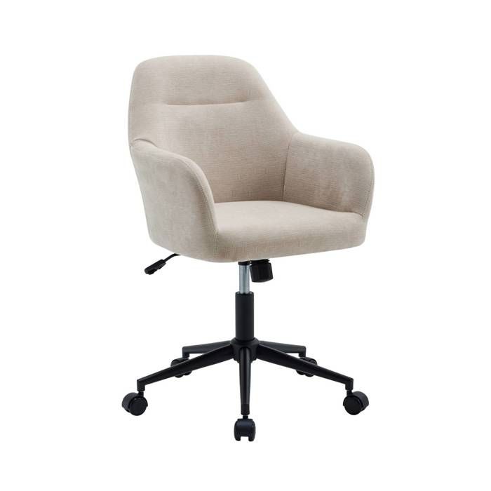Chaise de bureau à roulettes ajustable métal et tissu beige - L 57 x P 57 x H 85/94.5cm - Stan Chaise de bureau à roulettes ajustable métal et tissu beige - L 57 x P 57 x H 85/94.5cm - Stan