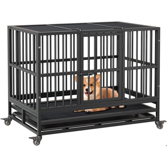 Cage pour Chiens -Cage de transport - Niche Moderne - 94 X 60 X 75CM - Marron rustique -EN METAL
