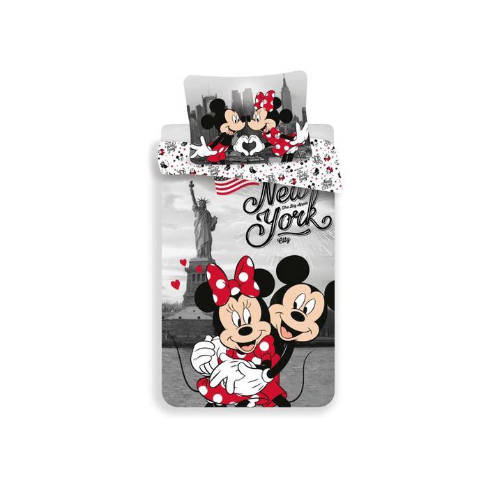 Parure lit Housse de couette réversible disney MICKEY MINNIE NEW YORK - 140x200cm - 100% coton - chambre enfant