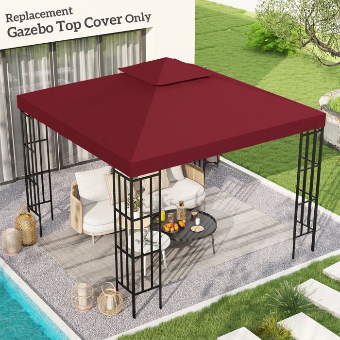Toile de toit de rechange pour pavillon tonnelle tente protection contre le soleil double toit 300 x 300 cm rouge niveux-AOSOM.fr