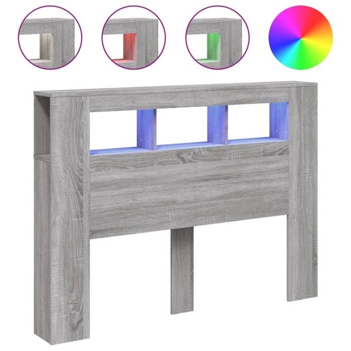 “Winter SaleTOP Tête de lit Gris - Tête de lit à LED sonoma gris 140x185x1035cm - bois ingénierie PRO49952
