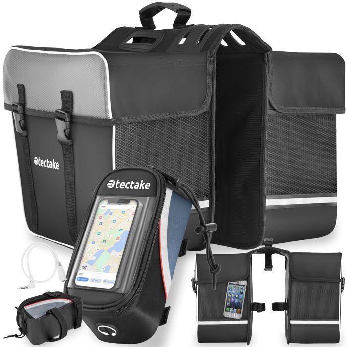 Sacoche vélo - TECTAKE - sac de vélo - GEORG - kit pratique imperméable réfléchissante fixation fiable 35L + 1 3L - noir/rouge