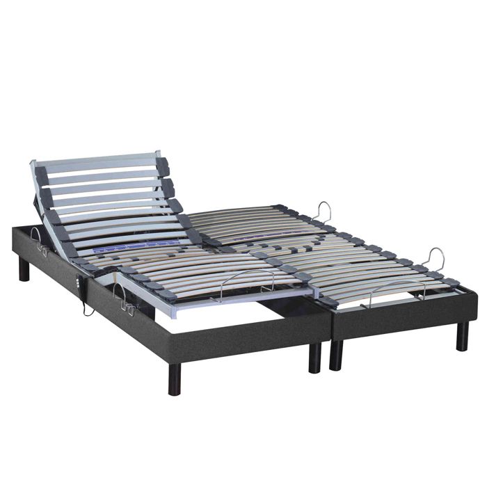 Sommier électrique de relaxation tout lattes tissu anthracite 2x90x190 - Anthracite - Garantie 5 ans - Someo Sommier électrique de relaxation tout lattes tissu anthracite 2x90x190 - Anthracite - Garantie 5 ans - Someo