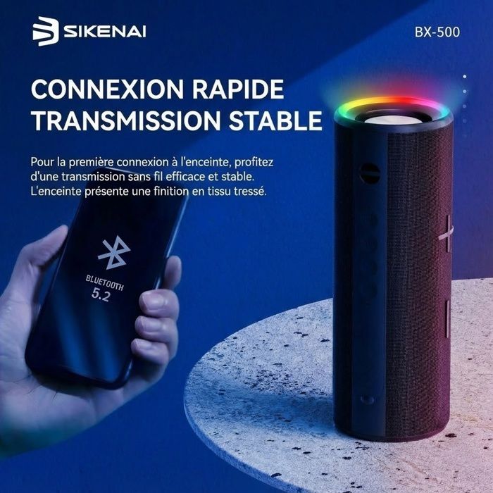 Enceinte Bluetooth Portable sans Fils-SIKENAI-lumière LED-AUX TF Carte USB pour Fêtes Voyage Extérieur Noir