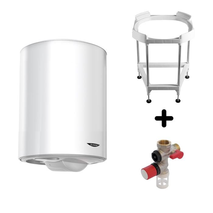 Pack Chauffe eau Vertical Mural Blindé 100 Ariston INITIO + Trepied 4090027 + Groupe Sécurité Inox