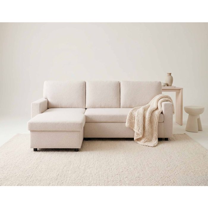 Meiya - Canapé dangle réversible 4 places convertible avec coffre en tissu bouclette - Beige