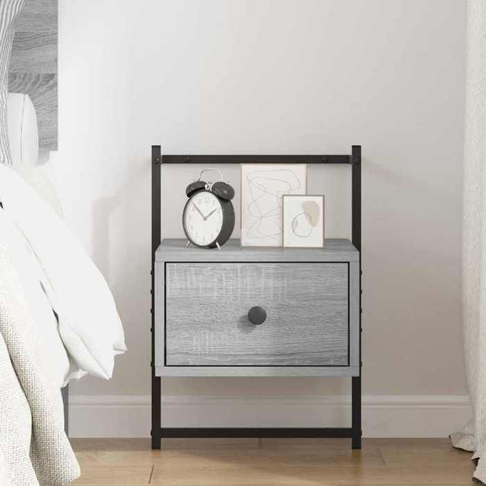 (Vente chaude)Table de chevet élégante(1 PCS)- SHELD - armoire de chevet - Pour chambre - murale sonoma gris 35x30x51cm bois dingén