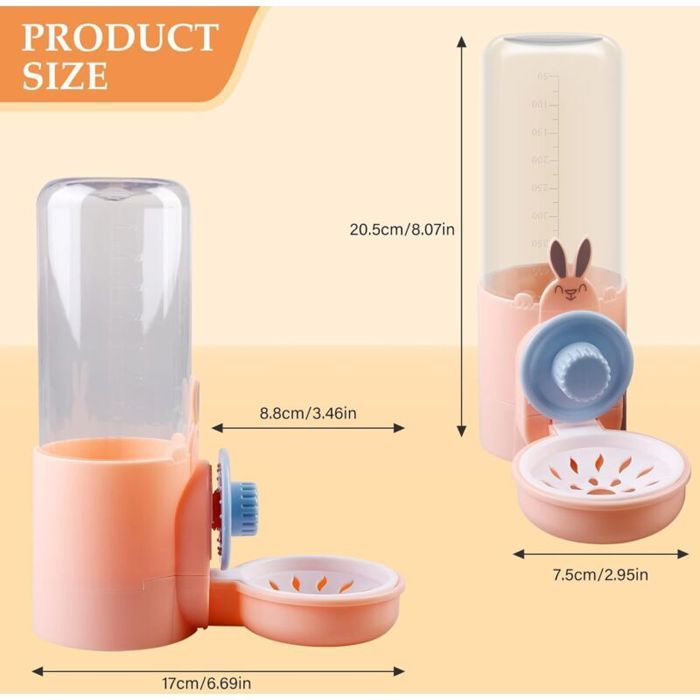 Distributeur deau pour petits animaux (500 ml) abreuvoir automatique suspendu anti-goutte pour lapins hamsters et cochons dInd