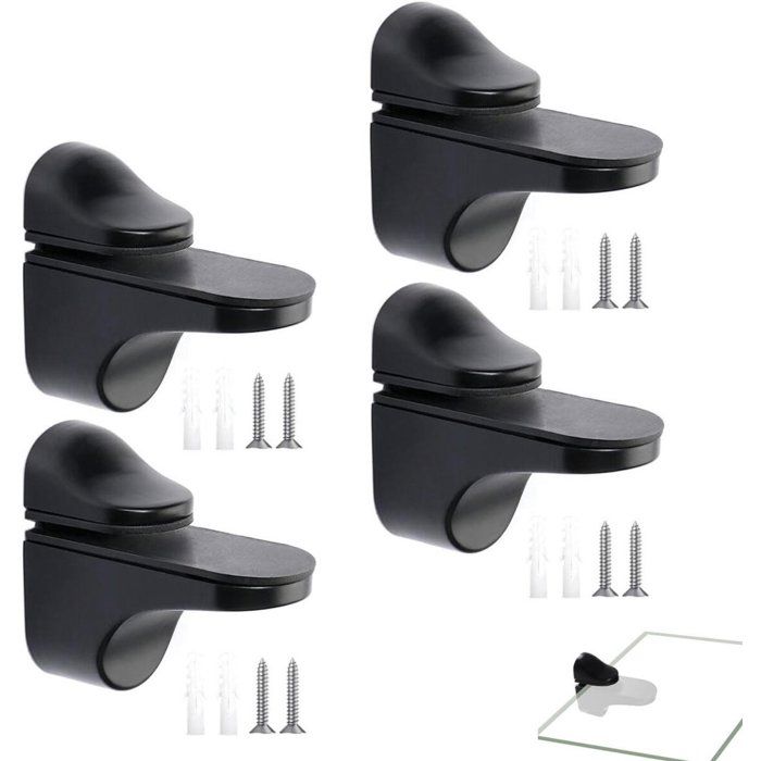 Pince à étagère en verre réglable 4 pièces alliage de zinc noir support mural pour étagère 3-20mm