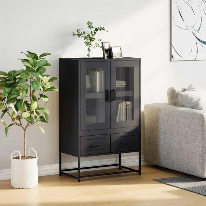 (16035)Meuble rangement - Buffet haut - contemporain - noir 68x39x111 5 cm acier poid:31.09 kg (16035)Meuble rangement - Buffet haut - contemporain - noir 68x39x111 5 cm acier poid:31.09 kg