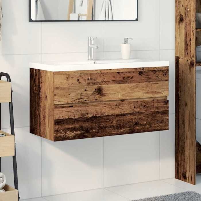 Meuble lavabo avec bassin et robinet intégré design avant-gardiste et contemporain，s vieux bois vak23j81