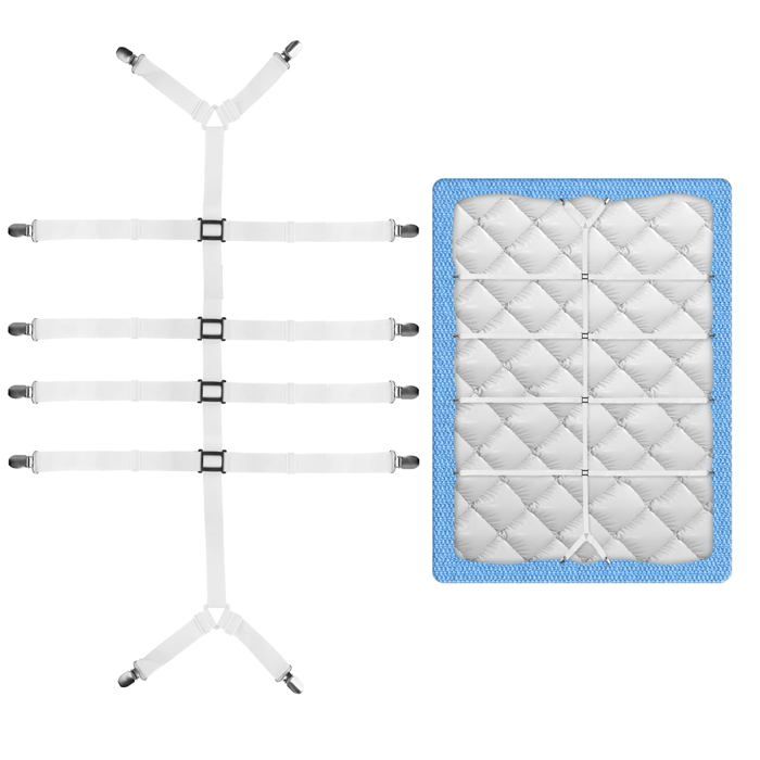 1PCS Tendeur Drap Housse Élastique 120-250cm Réglable Clips Métal Matelas Canapés Blanc Lumiryn