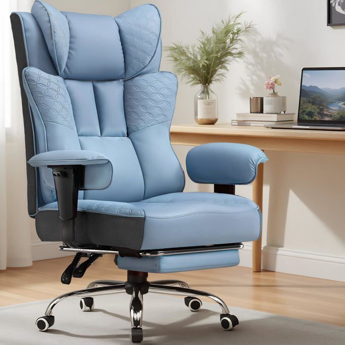 Chaise Gaming Ergonomique avec Repose Pieds Dossier Inclinable 150° Accoudoirs Pivotants PU Capacité 180kg - vue 6