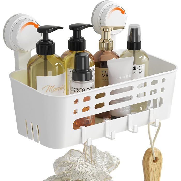 Panier de Douche à Ventouses Murale 263 cm Etagere Douche sans Percage Porte Salle de Bain Amovible en Plastique