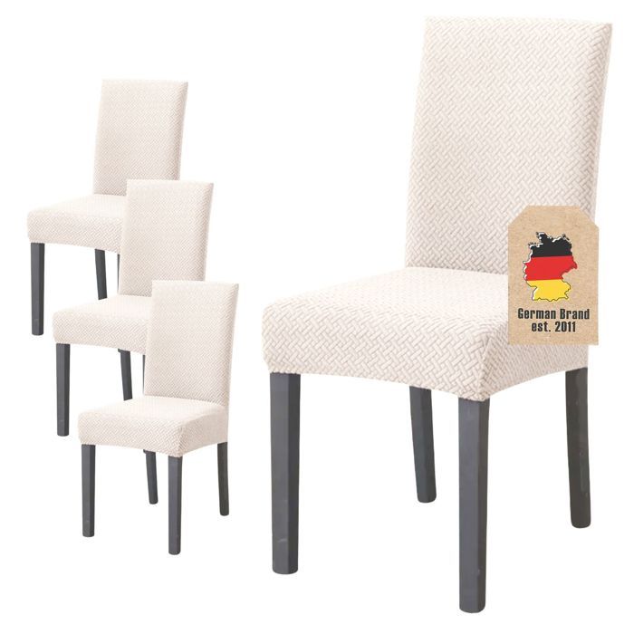 Lot de 4 housses de chaise extensibles à motifs crème - assise 38-45 cm dossier 45-65 cm salle à manger mariage fête et hôtel