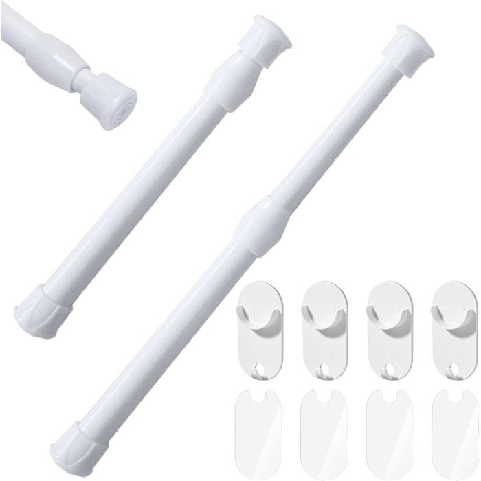 2 Pcs Tringle Rideau Extensible Barre Rideau Extensible de 30 50cm sans Perçage pour Court Rideau/Armoire/Rideau BARRE DE PENDERIE