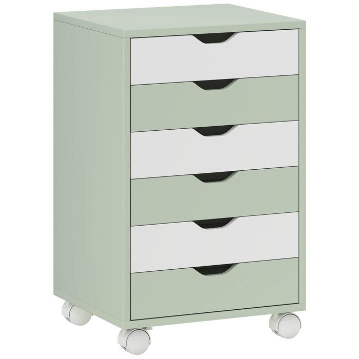 Caisson de bureau mobile - Meuble à tiroirs - 6 tiroirs - Roulettes - Glissières silencieuses - Vert - 40 x 35 x 63 cm - EUJIGSHOP