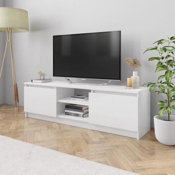 meuble tv en mdf pour salon moderne 120x30x35,5 cm blanc