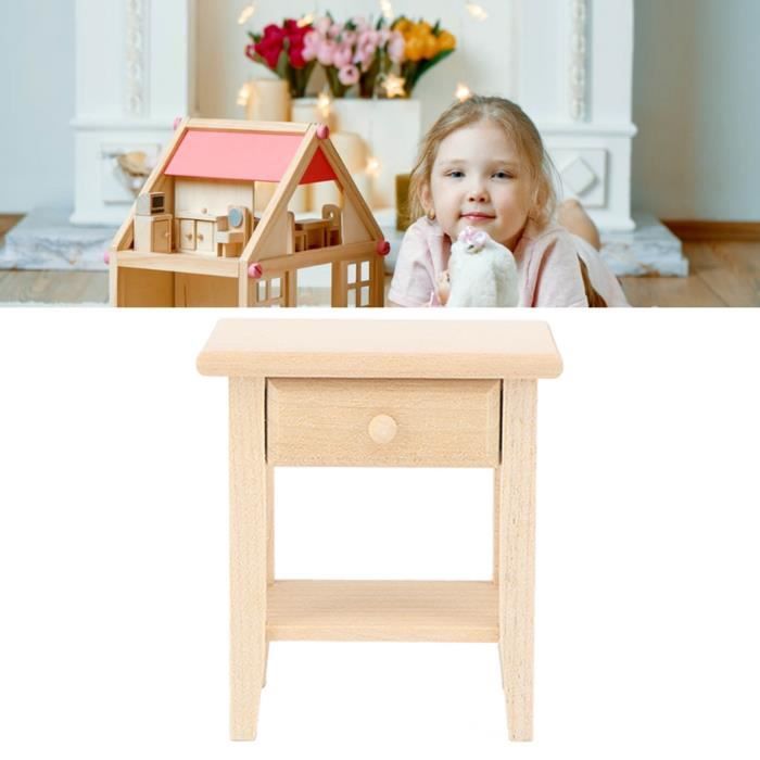 Abaodam Mini Meubles Maison De Poupée – Table De Chevet & Armoire Rangement Bois Khaki 1:12 Pour OB11