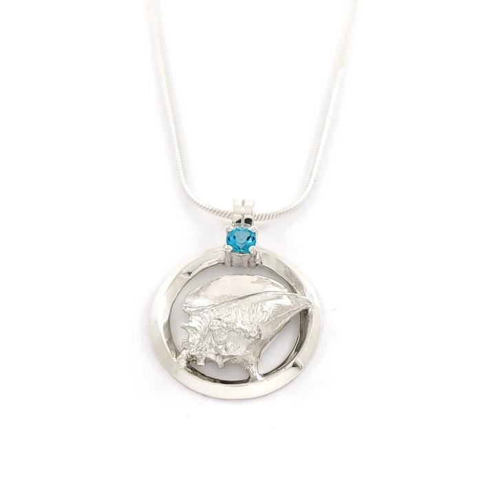 Topaze Bleue /& 18/" Chaîne Silver Dolphin Collier avec diamants