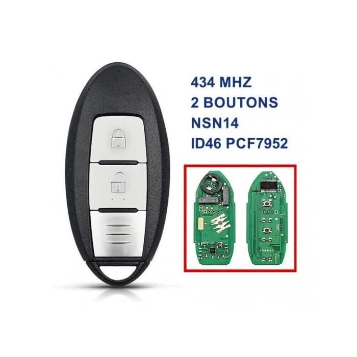 Clé telecommande compatible Nissan Cube Juke Micra 2 boutons Id46 Pcf7952