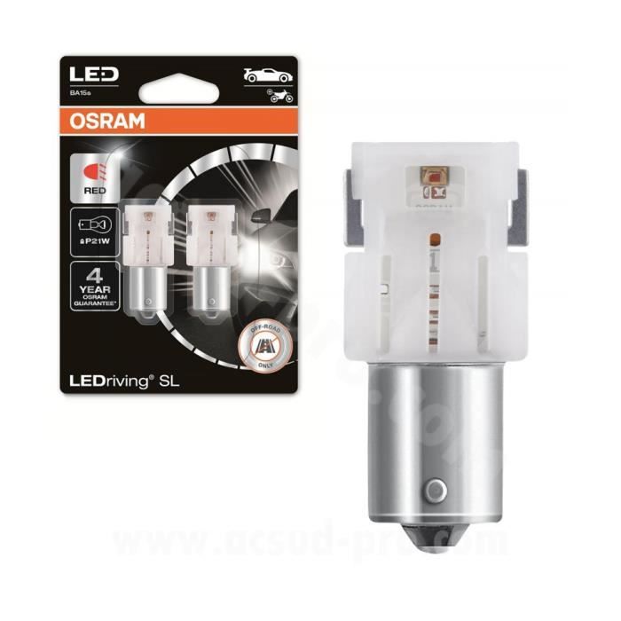 AMPOULE/LAMPE A LED 12V 1.4W CULOT BA15s ECLAIRAGE ROUGE NORME P21W LEDRIVING (CLIGNOTANT OU STOP) (BLISTER DE 2) -OSRAM-