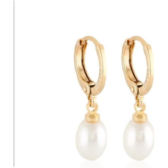 Boucles D'oreille Créole Perle de Nacre Plaqué Or Jaune 750
