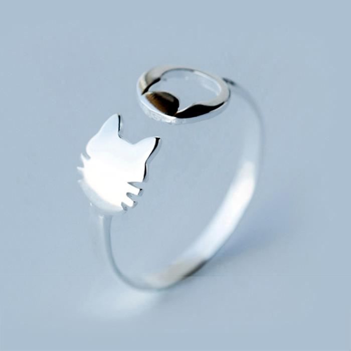 Bague Chat Mignon En Argent Sterling Et Rhodonite - Taille Réglable - Neuf