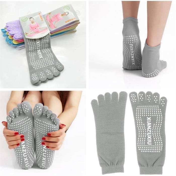 Chaussettes Yoga Pilates 5 Orteils Antidérapant Massage Gris ...
