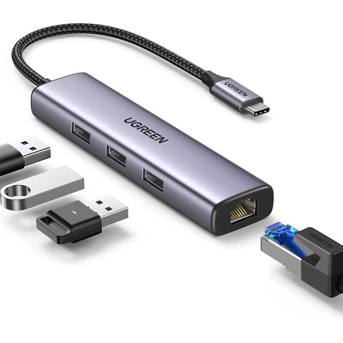 Adaptateur USB Type C Ethernet avec 3 Ports, Carte Réseau Lan 3.0 RJ45