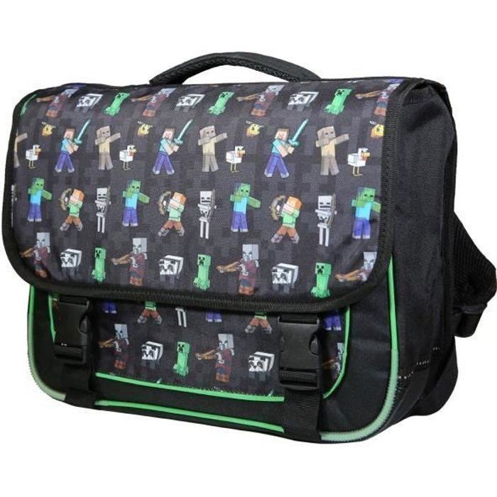 Cartable Minecraft 38 cm Bagtrotter Noir Enfant Garcon Noir et vert Cdiscount Bagagerie Maroquinerie