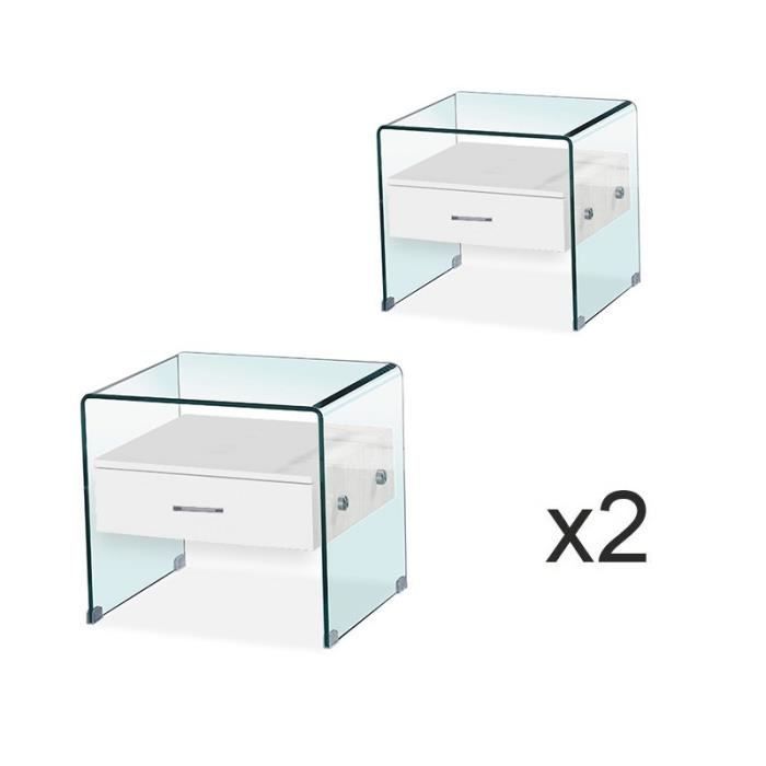 Lot De Table De Chevet En Verre Elsa Blanc Achat Vente Chevet Lot De Table De Chevet En Cdiscount