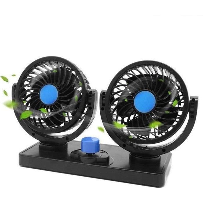 Ventilateur 12v Voiture électrique pour camion, 360 degrés rotatif 2 vitesses Ajustable Double Voiture avec Allume Cigare.