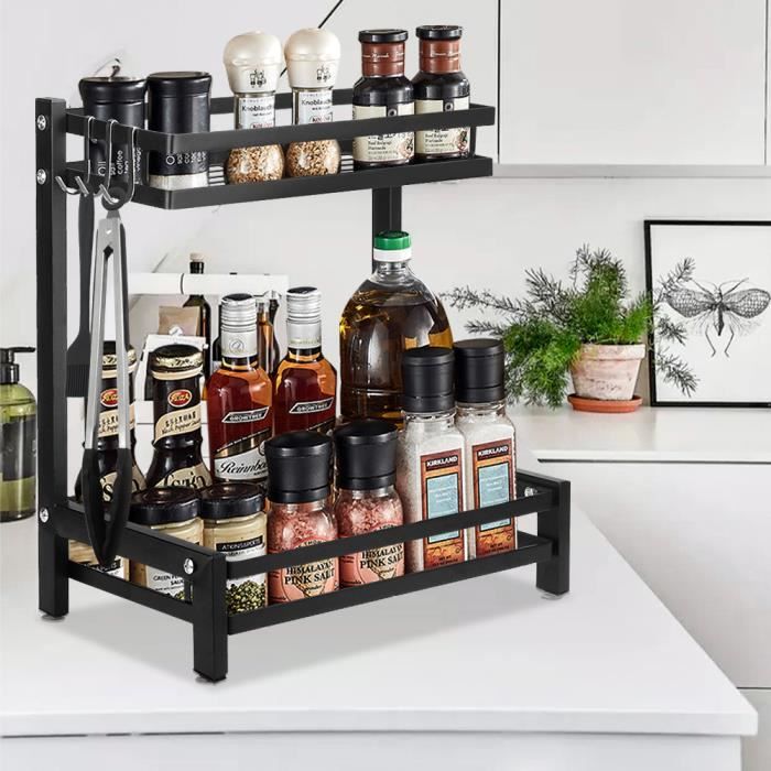 Étagère à Épices Antidérapant et Multifonctionnel pour Cuisine Rectangle Salon Salle de Bain GOPLUS Étagère de Rangement à 2 Niveaux en Bambou et Acier Inoxydable Étagère à Épices Antidérapant et Multifonctionnel pour Cuisine Rectangle Salon Salle de Bain GOPLUS Étagère de Rangement à 2 Niveaux en Bambou et Acier Inoxydable