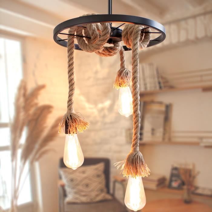 U-Do Retro Suspensions Luminaires Métal corde de chanvre Antique Plafonniers Vintage Plafonniers 3 Luminaire