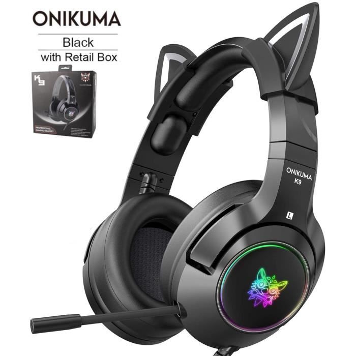 Casque Écouteurs doreille de chat avec micro pour Xbox One / PS4 / PC / Nintendo Switch - Noir