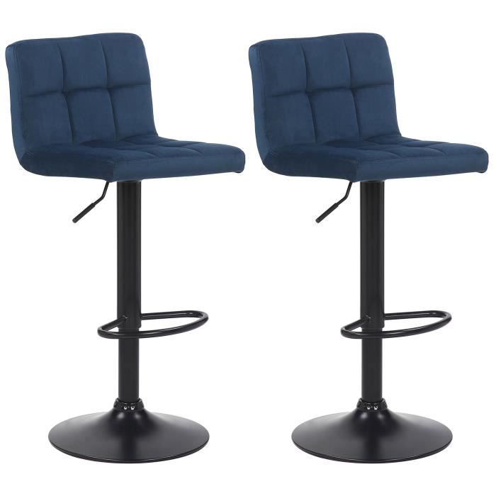 2 Tabourets De Bar WOLTU En Velours Noir - Dossier Et Repose-pieds - Hauteur Siège 75cm, Charge 120kg